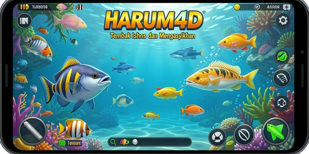 Tampilan gameplay HARUM4D yang seru dengan banyak ikan untuk ditembak.